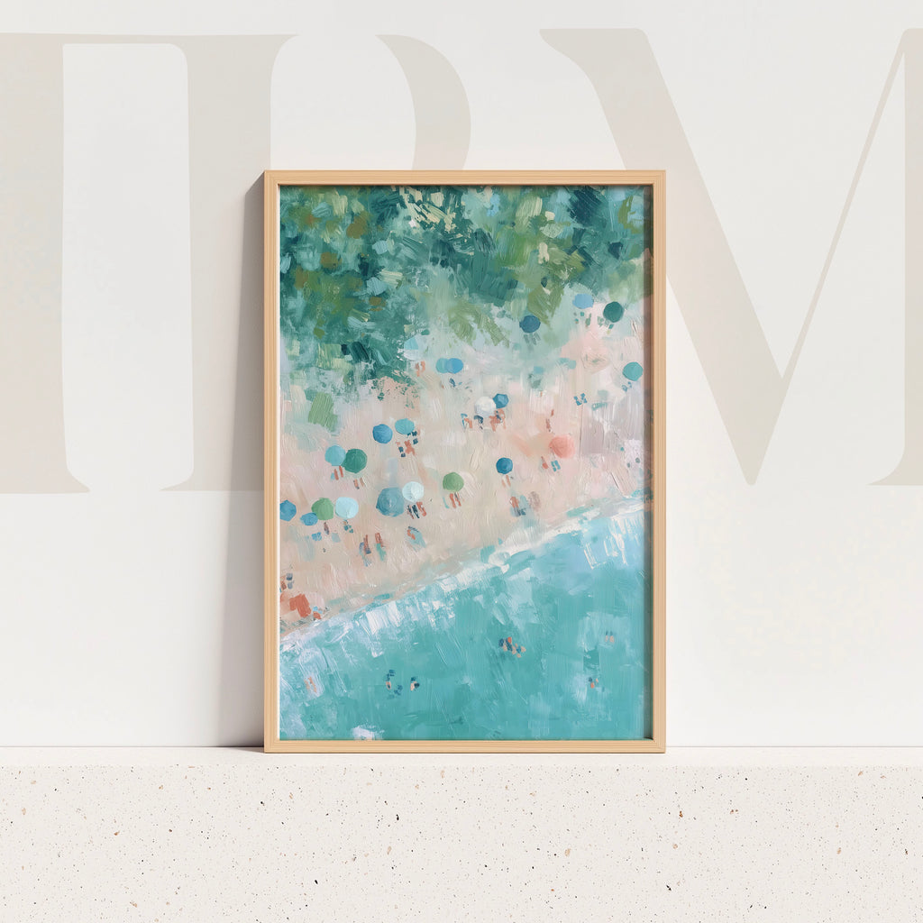 Digital Beach Painting Wall Art – Coastal Aerial Print