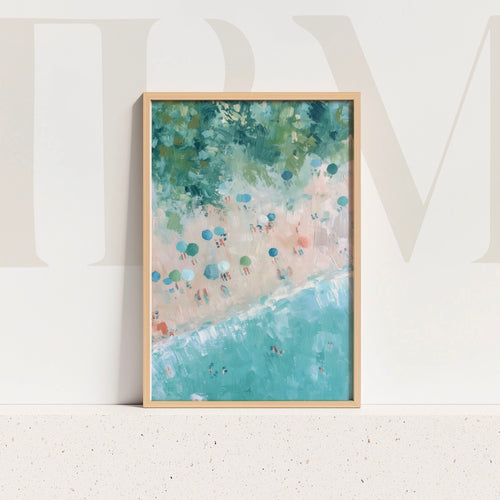 Digital Beach Painting Wall Art – Coastal Aerial Print