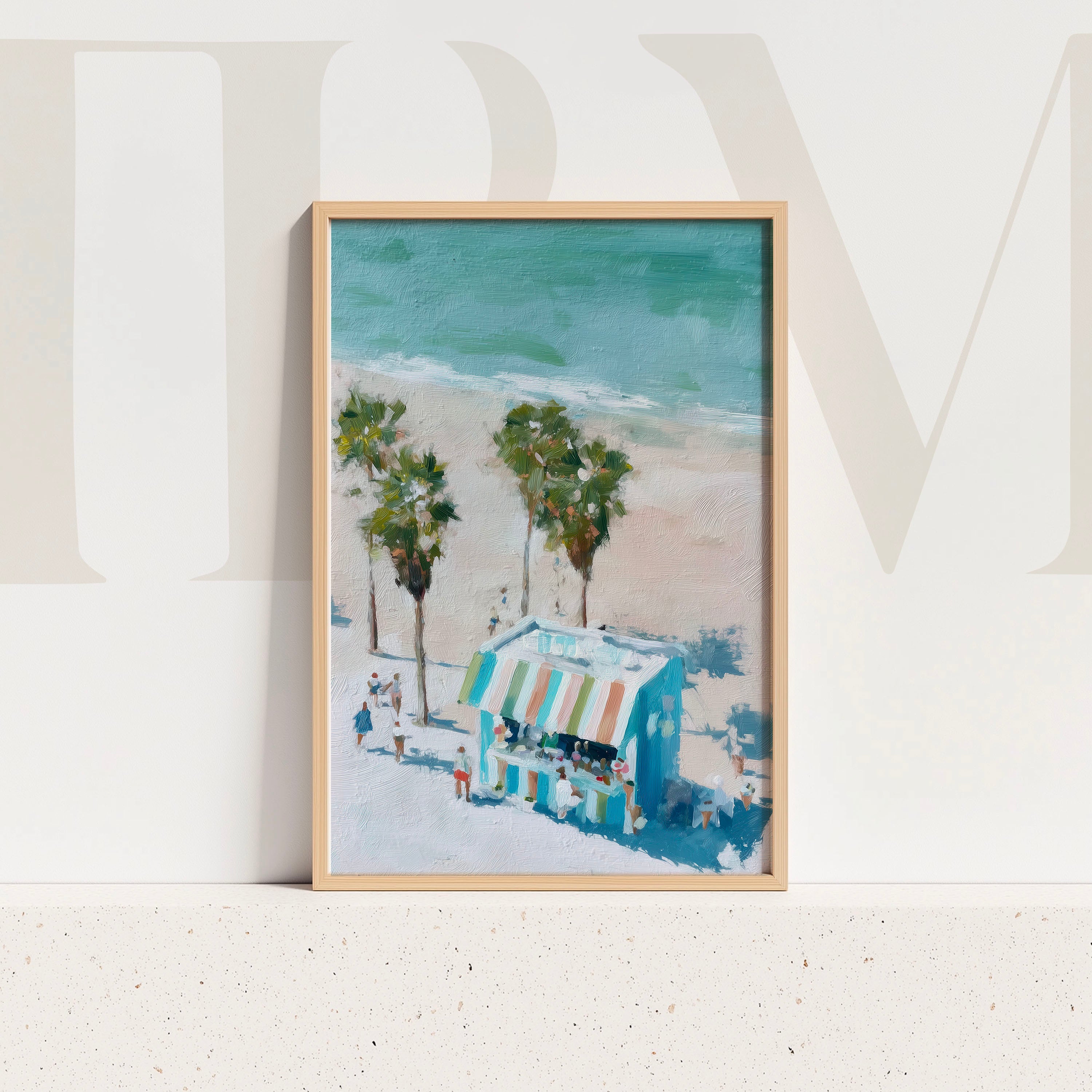Seaside Market Art – Coastal Palm Tree Digital Print