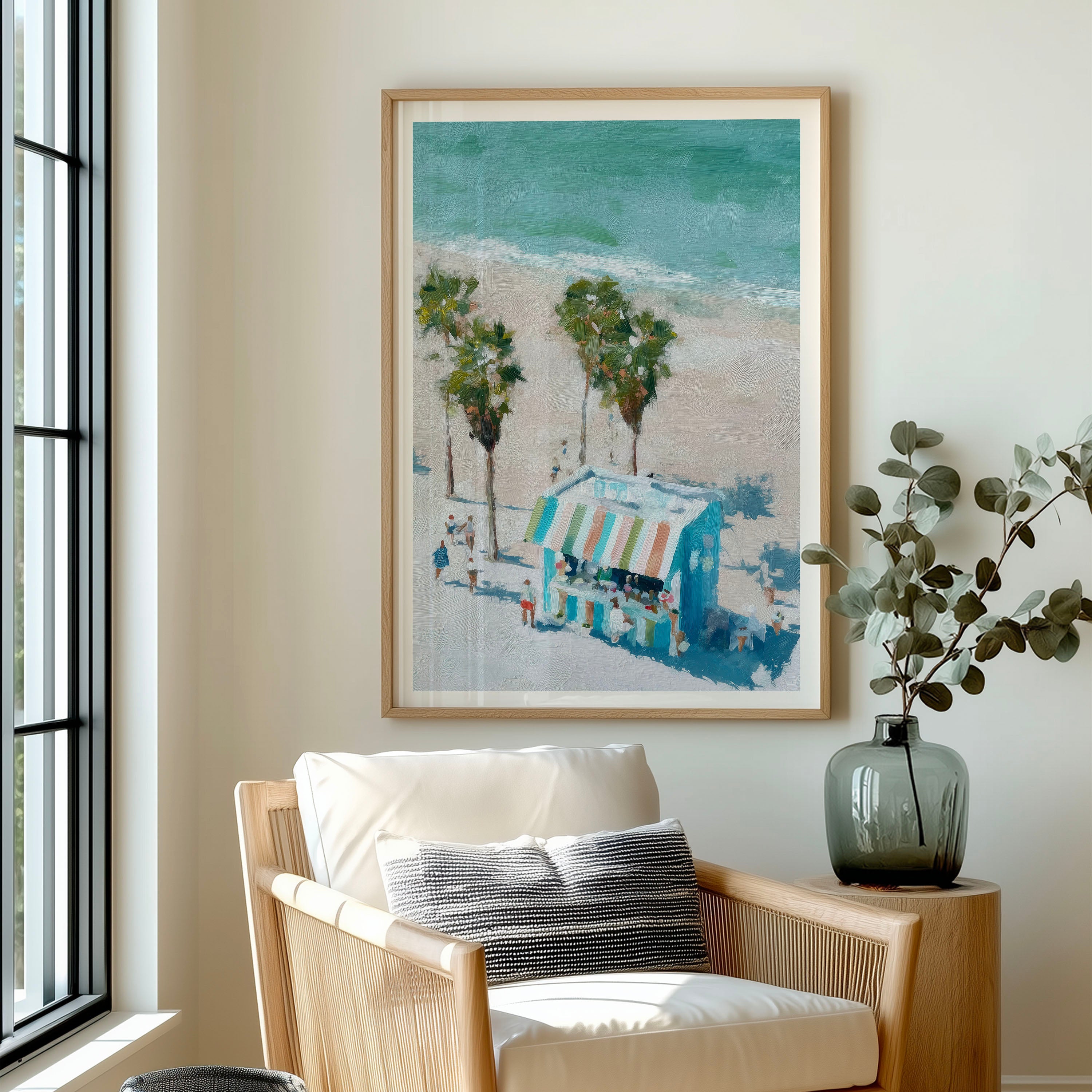 Seaside Market Art – Coastal Palm Tree Digital Print