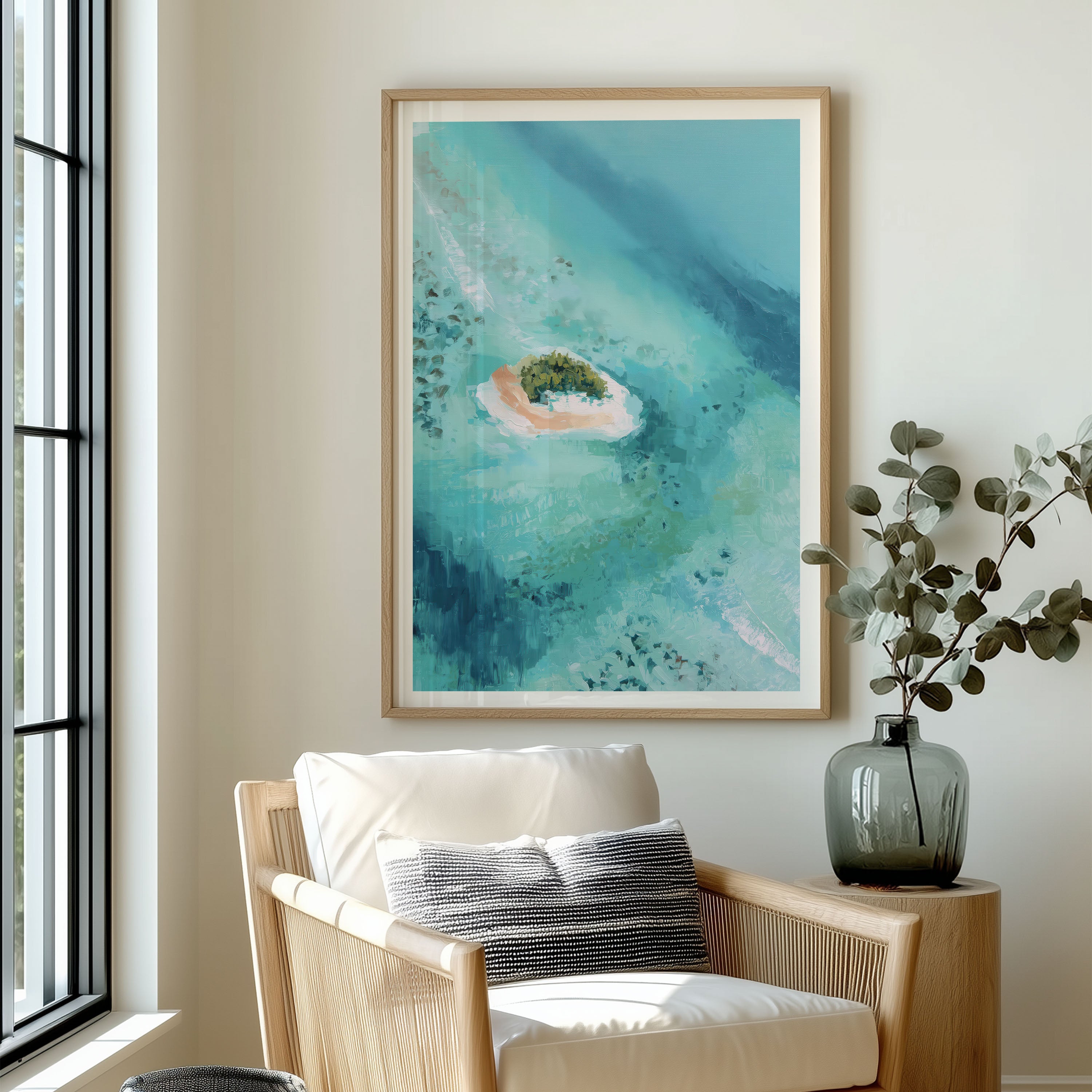Digital Tropical Island Wall Art - Coastal Landscape Beach Print