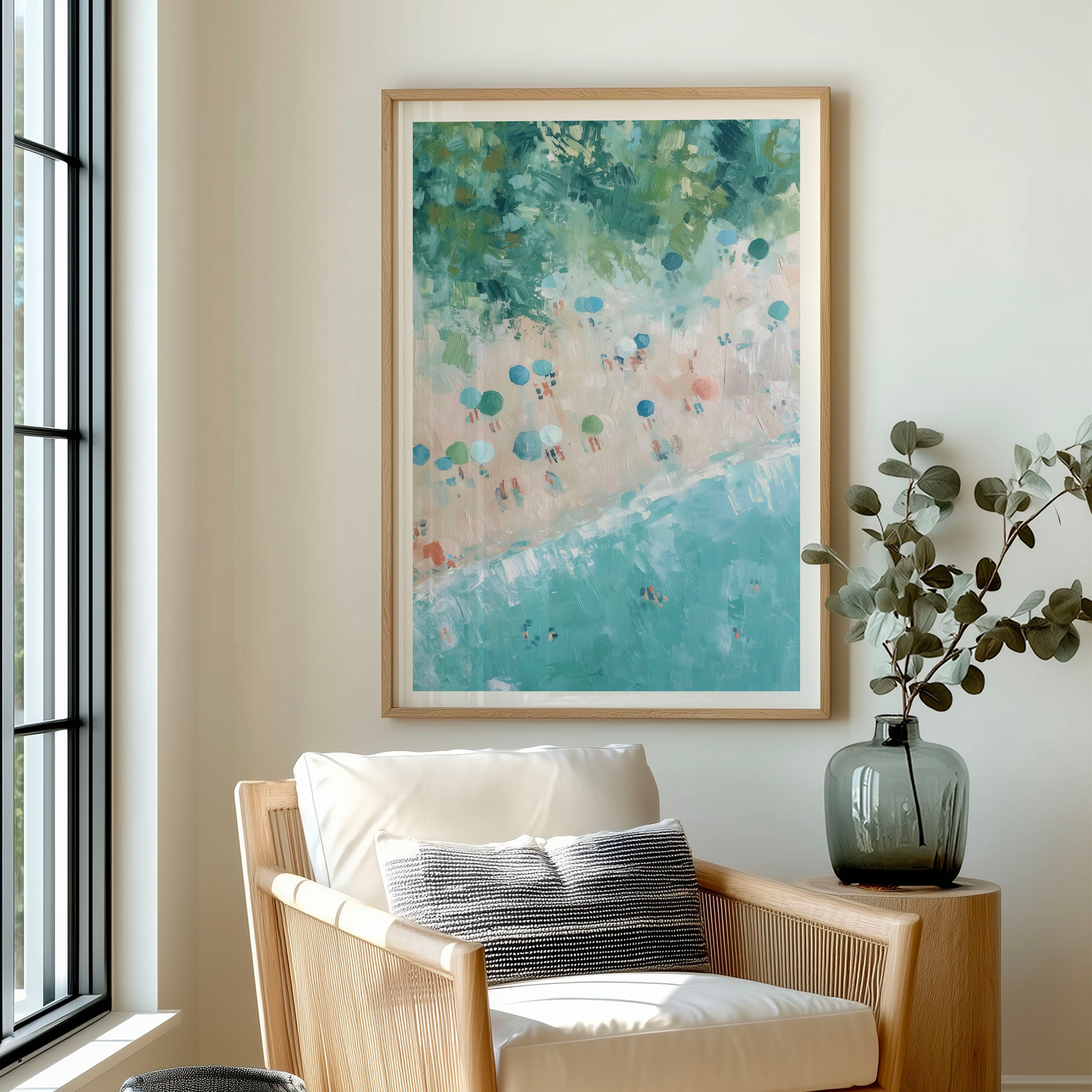 Digital Beach Painting Wall Art – Coastal Aerial Print