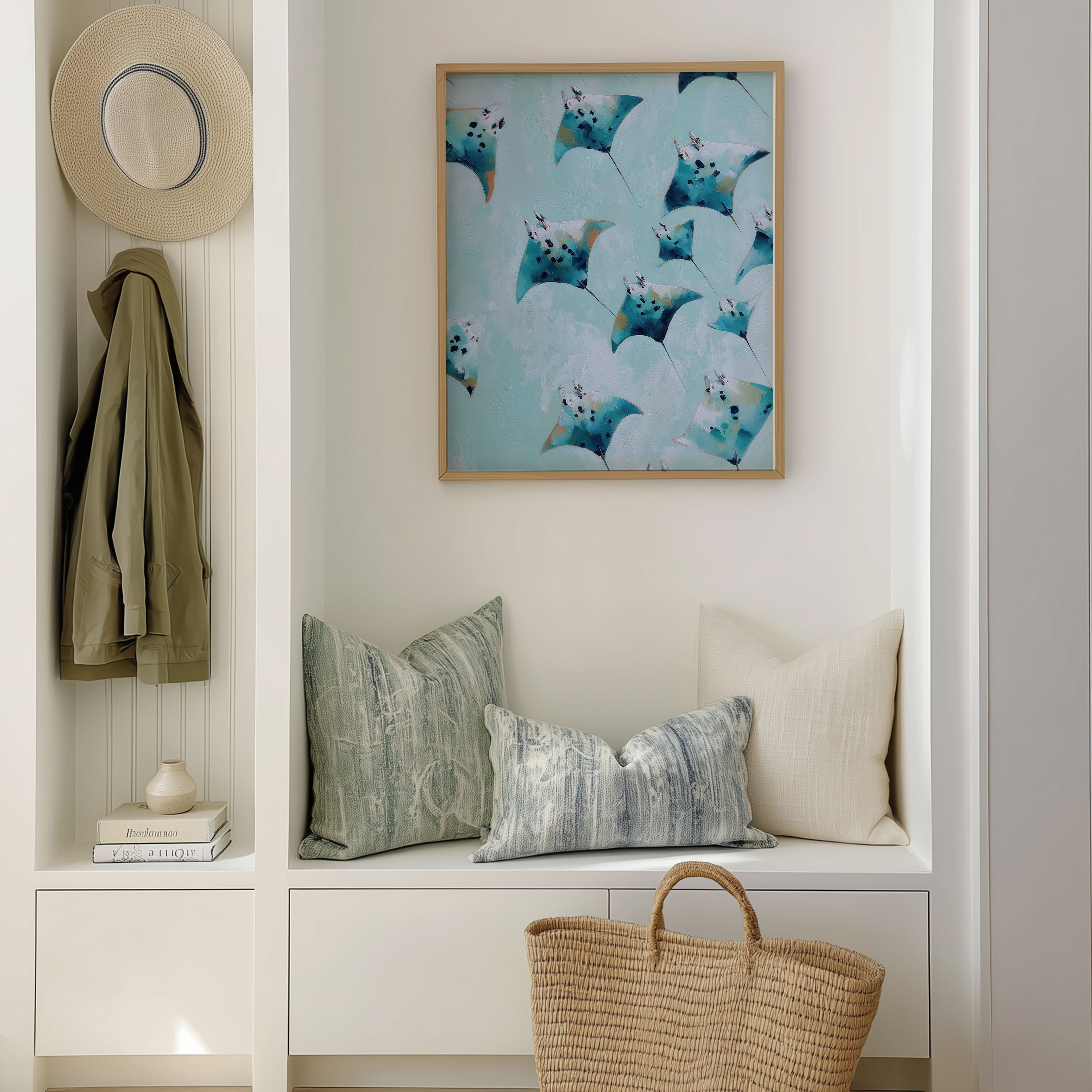 Pastel Manta Rays – Digital Coastal Ocean Art Print