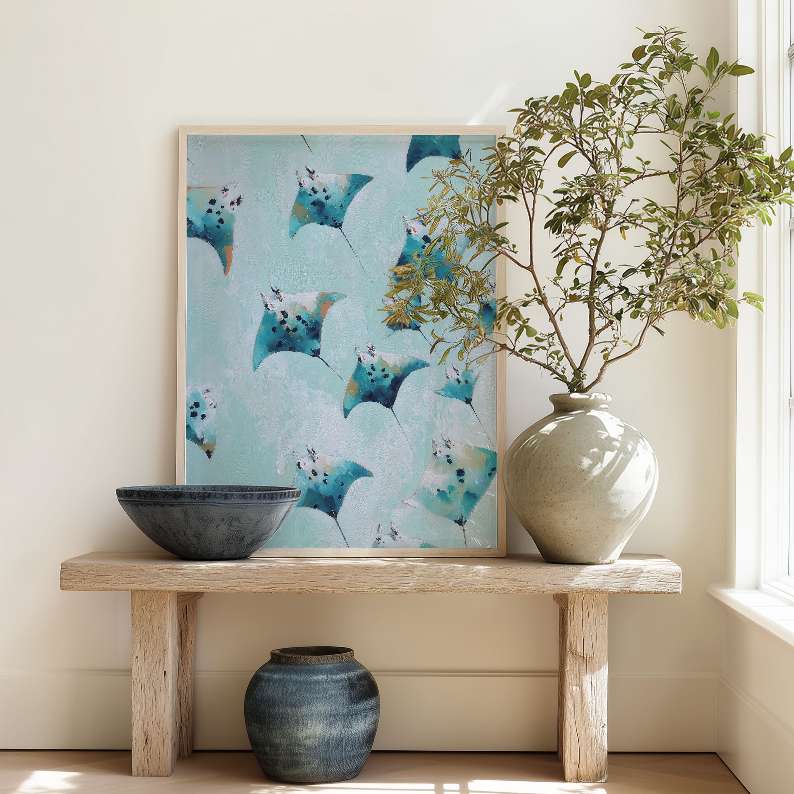 Pastel Manta Rays – Digital Coastal Ocean Art Print