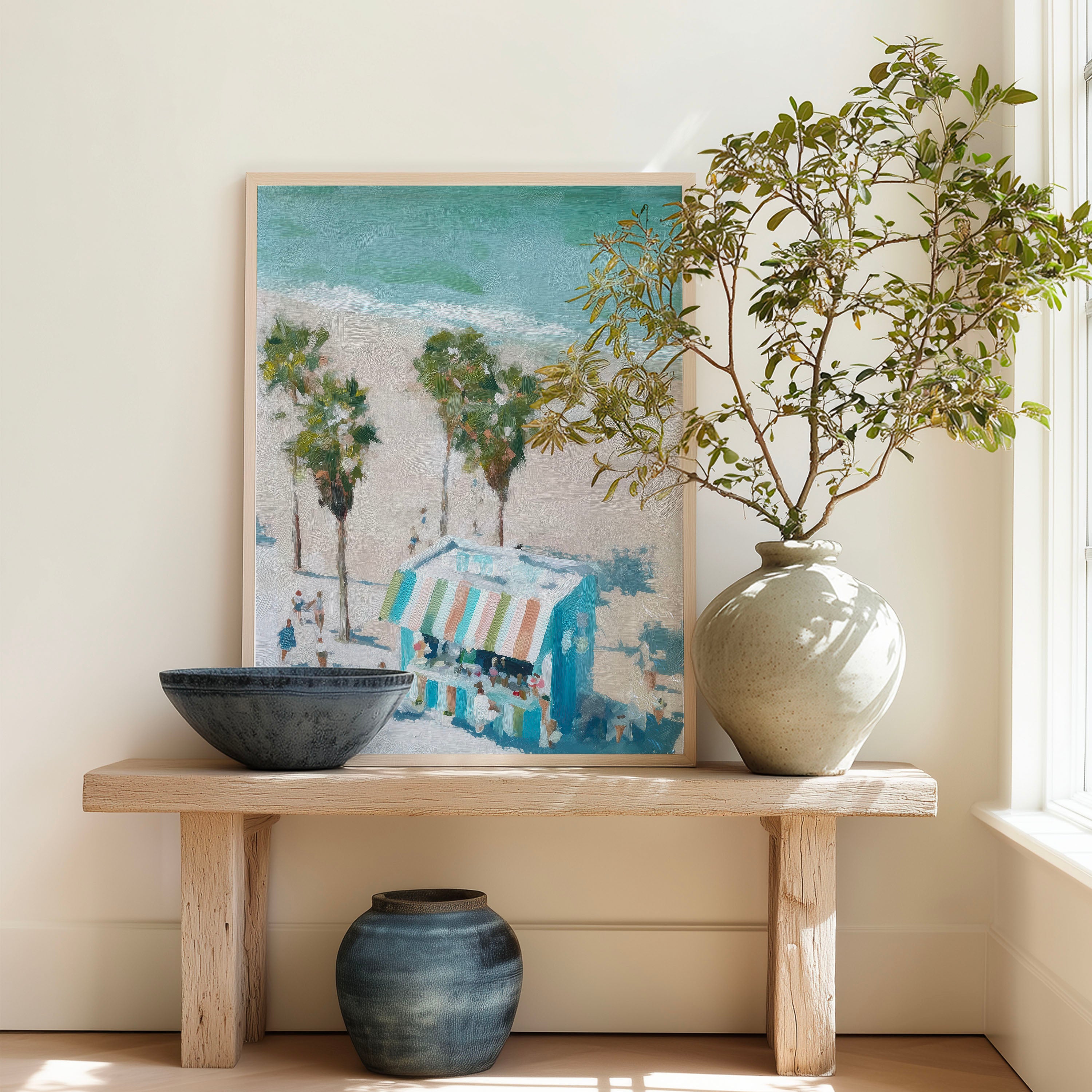 Seaside Market Art – Coastal Palm Tree Digital Print