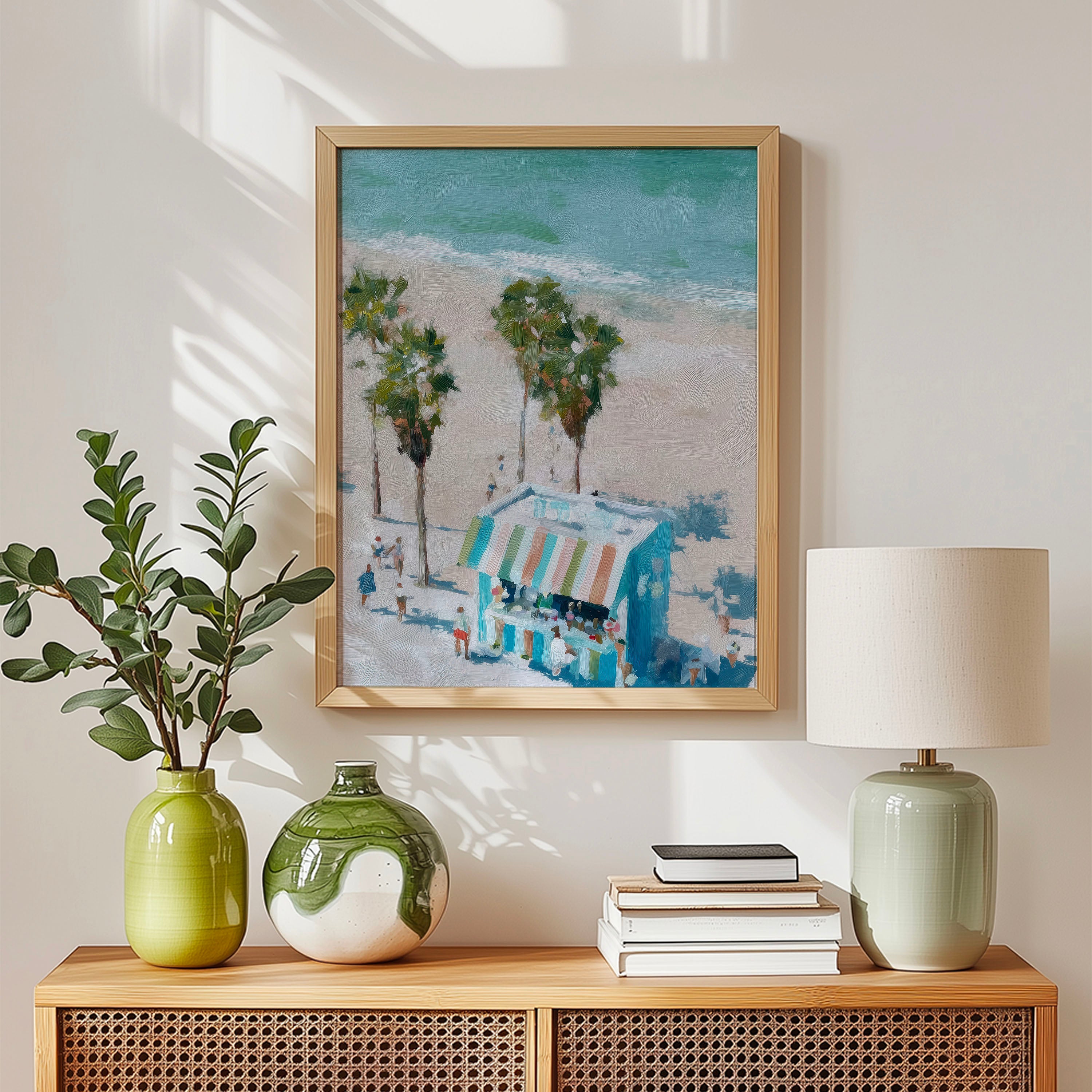 Seaside Market Art – Coastal Palm Tree Digital Print