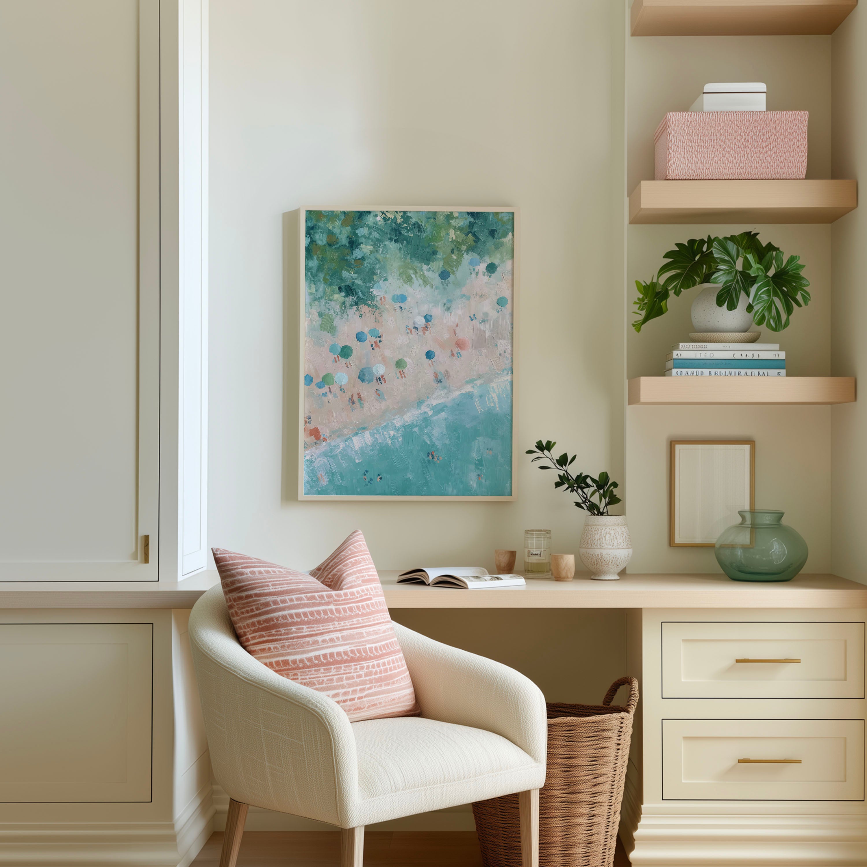 Digital Beach Painting Wall Art – Coastal Aerial Print