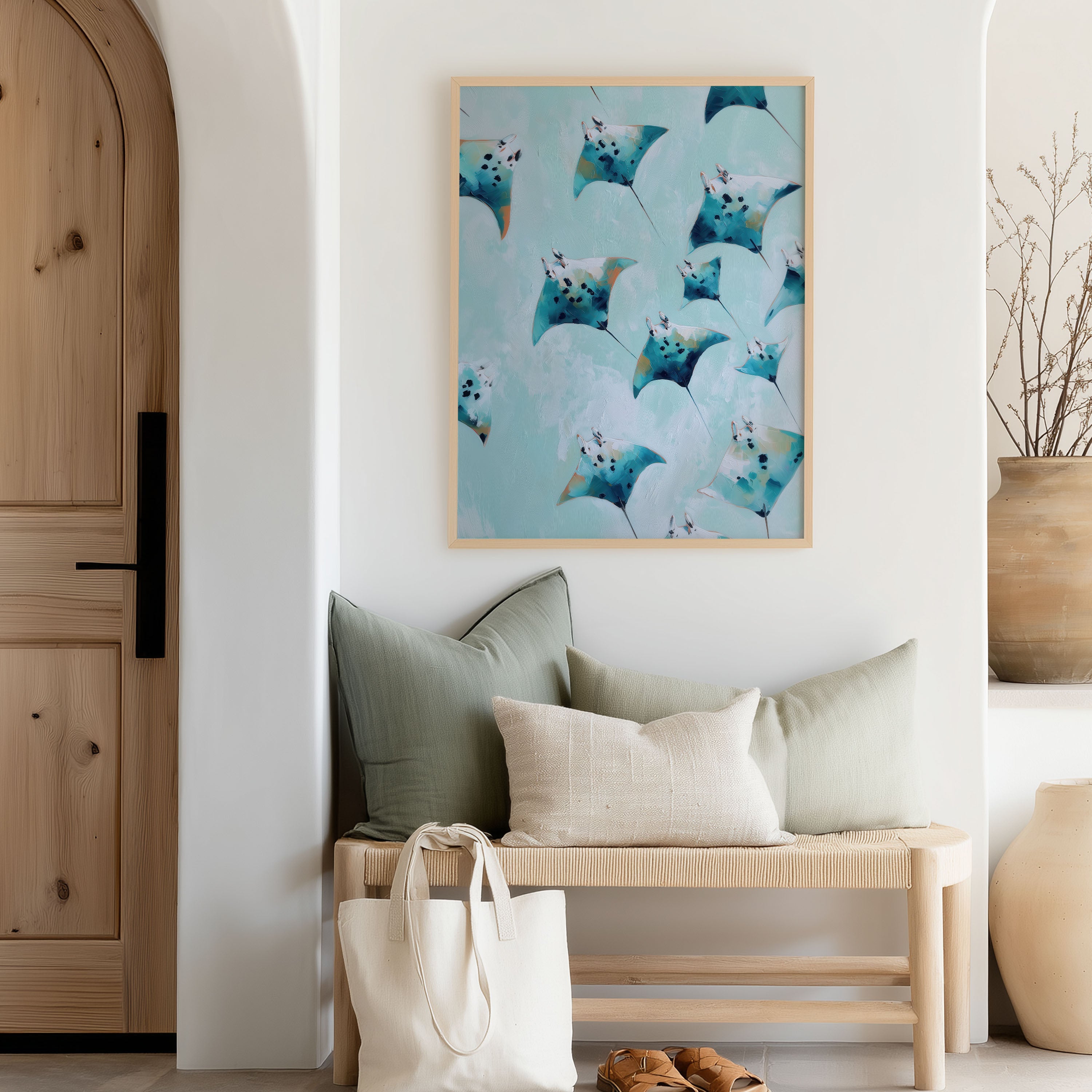 Pastel Manta Rays – Digital Coastal Ocean Art Print
