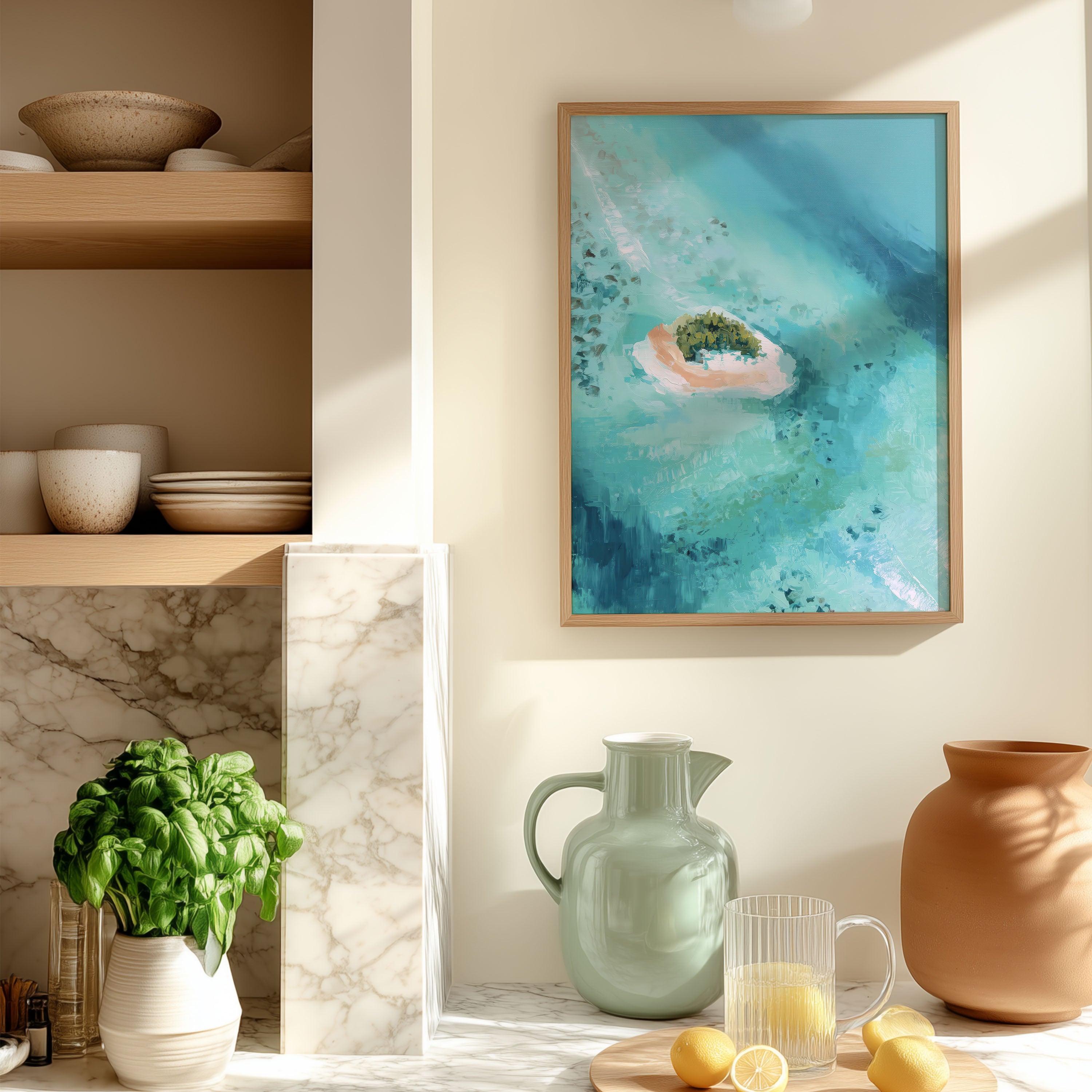 Digital Tropical Island Wall Art - Coastal Landscape Beach Print