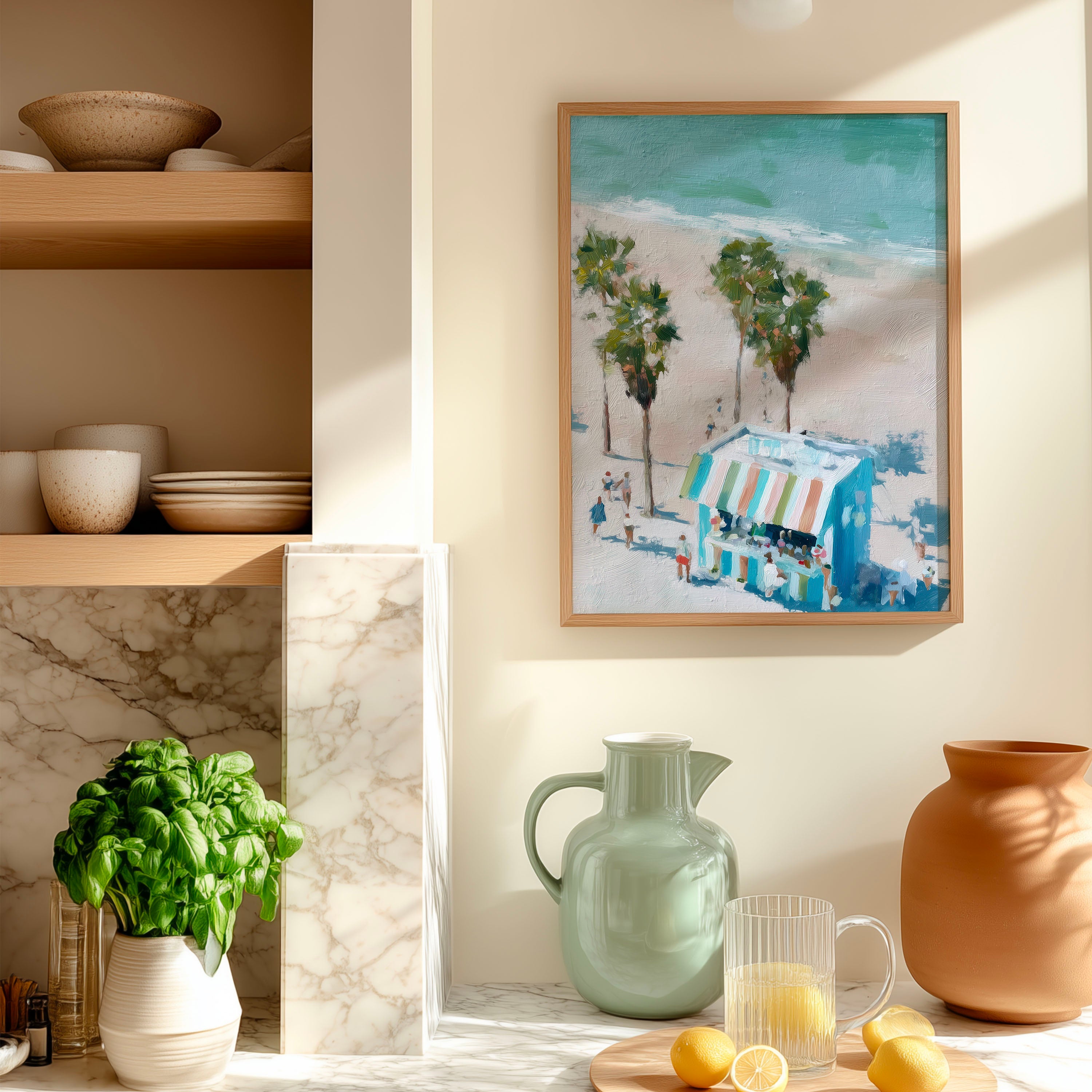 Seaside Market Art – Coastal Palm Tree Digital Print