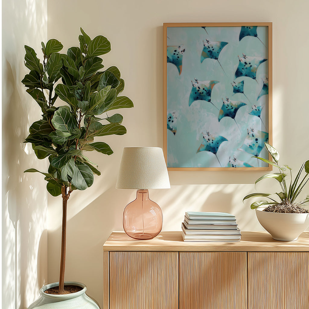 Pastel Manta Rays – Digital Coastal Ocean Art Print