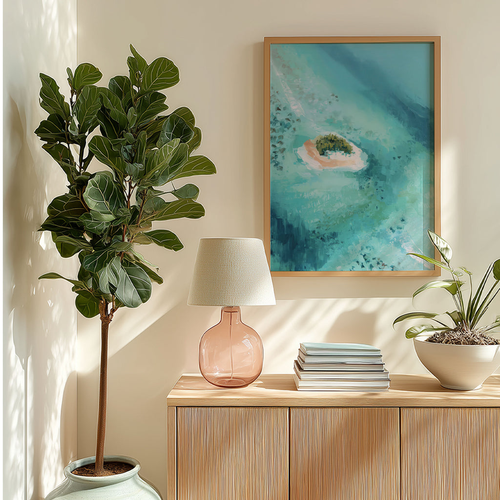 Digital Tropical Island Wall Art - Coastal Landscape Beach Print