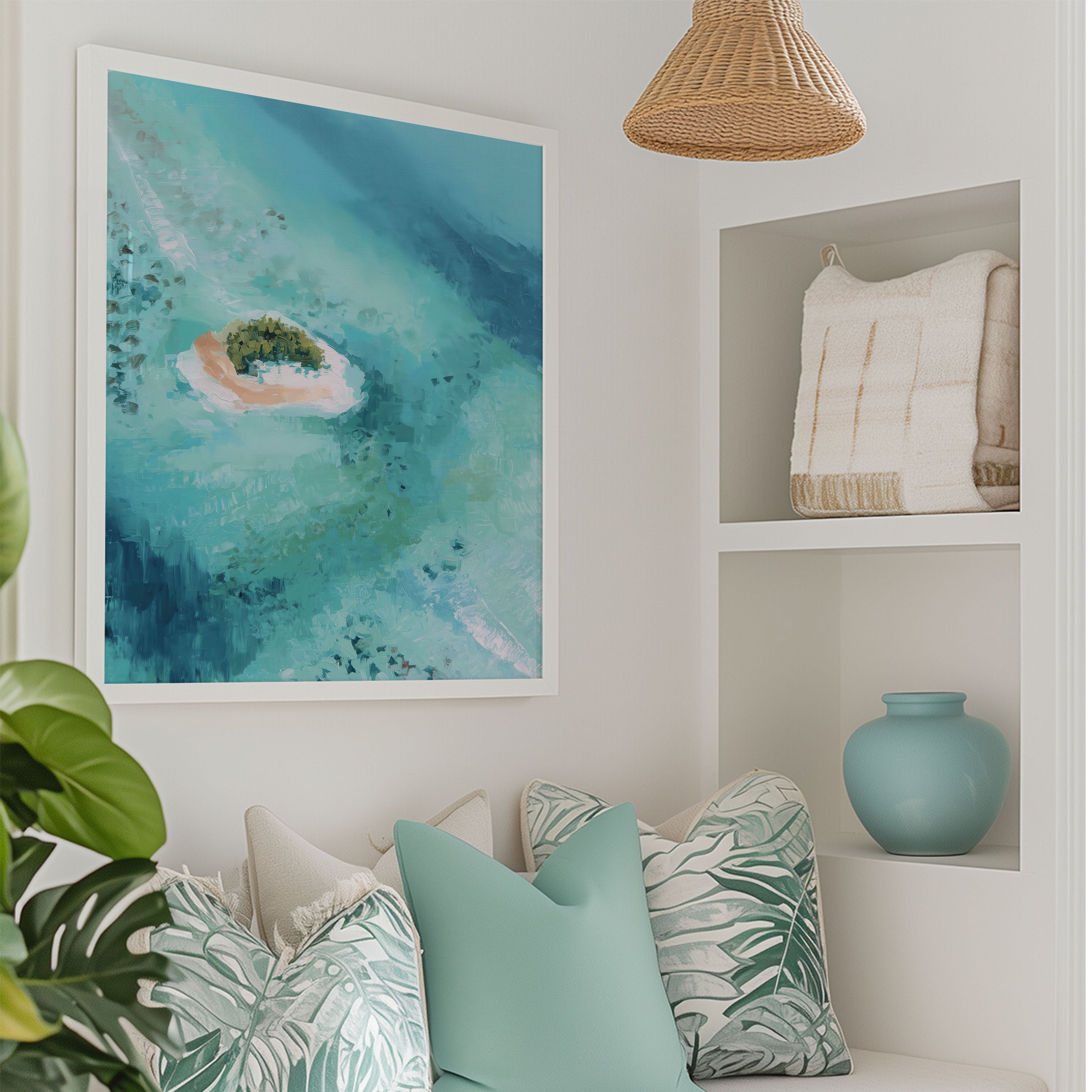 Digital Tropical Island Wall Art - Coastal Landscape Beach Print