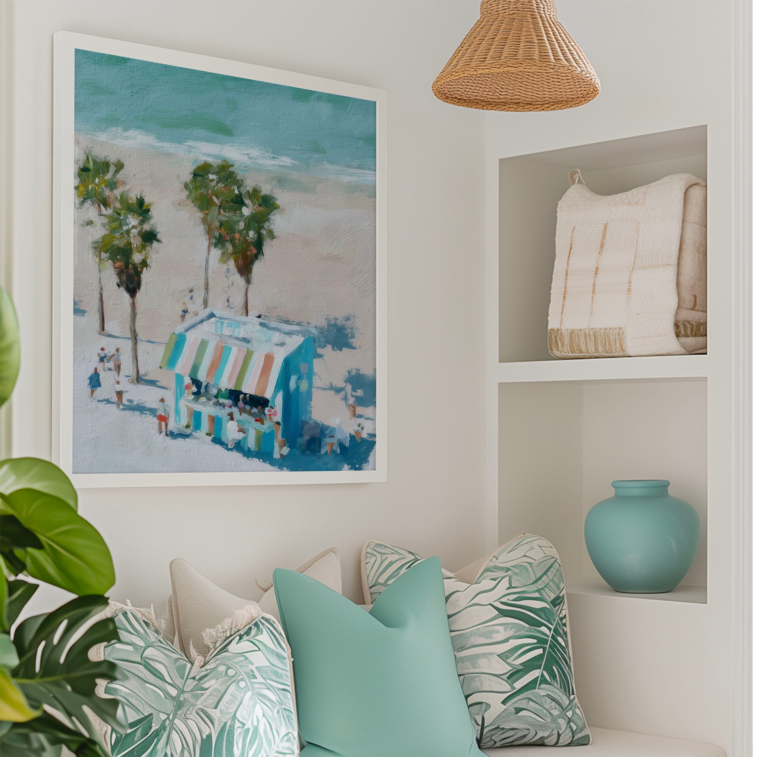Seaside Market Art – Coastal Palm Tree Digital Print