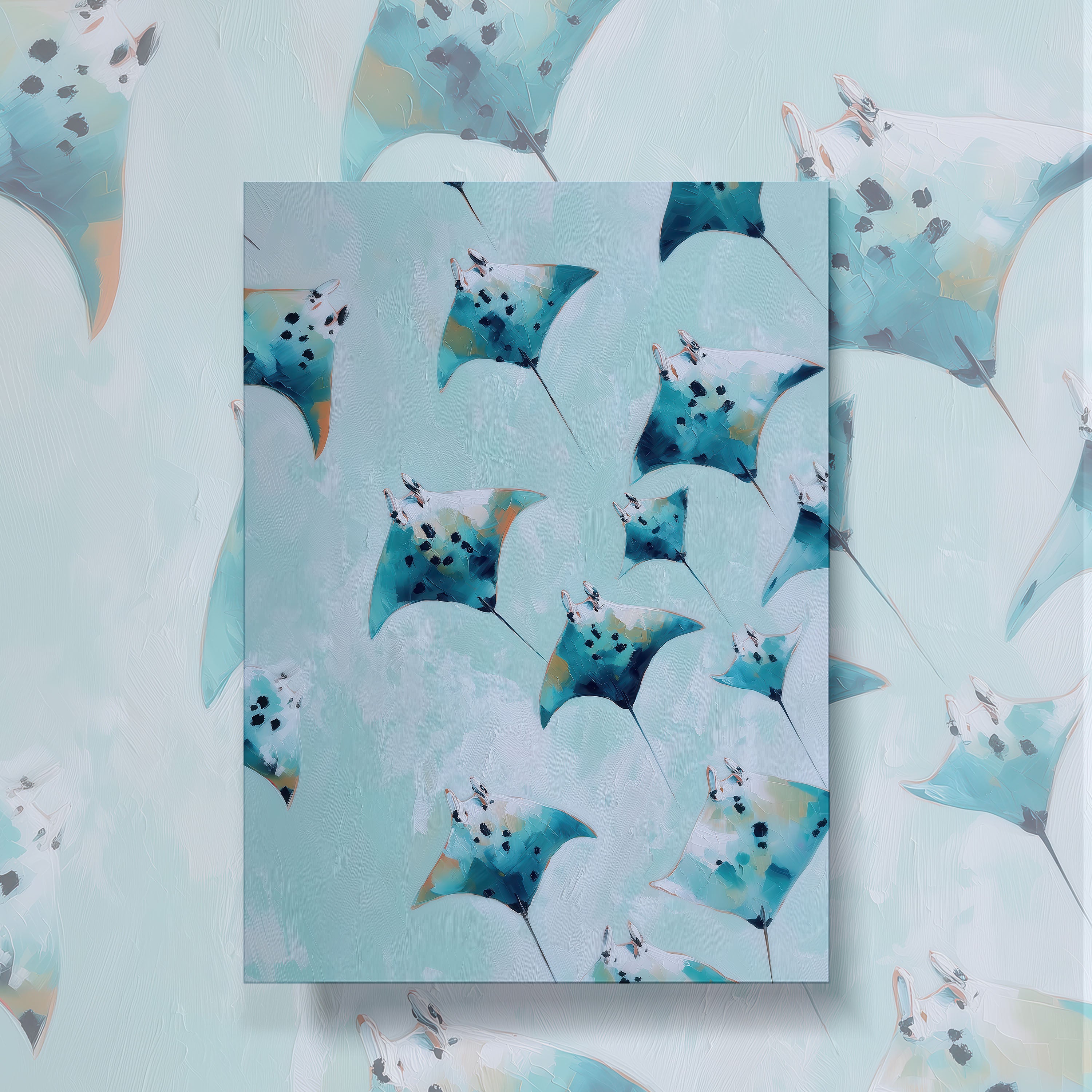 Pastel Manta Rays – Digital Coastal Ocean Art Print