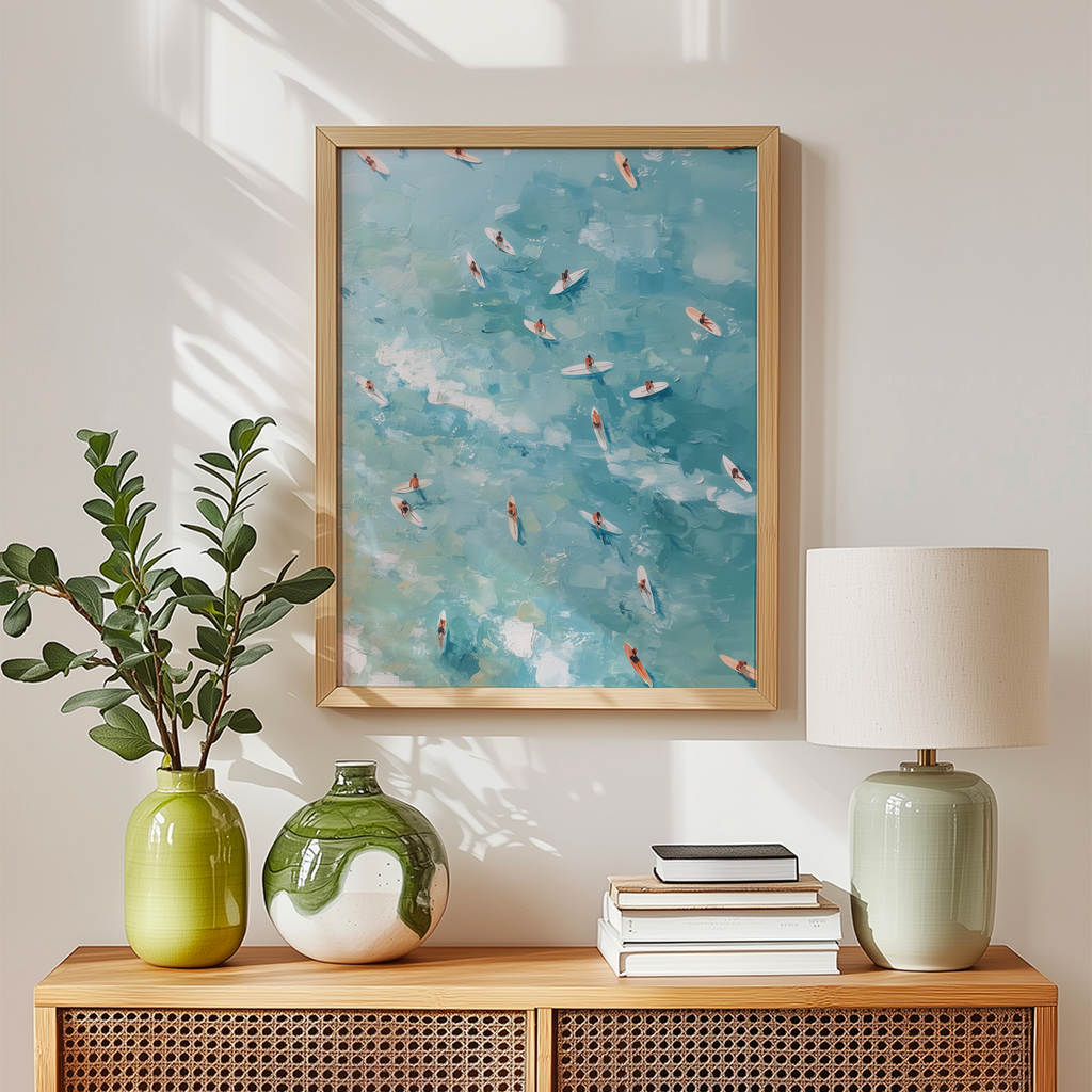 Surfer Ocean Art – Aerial View Surfboard Digital Print