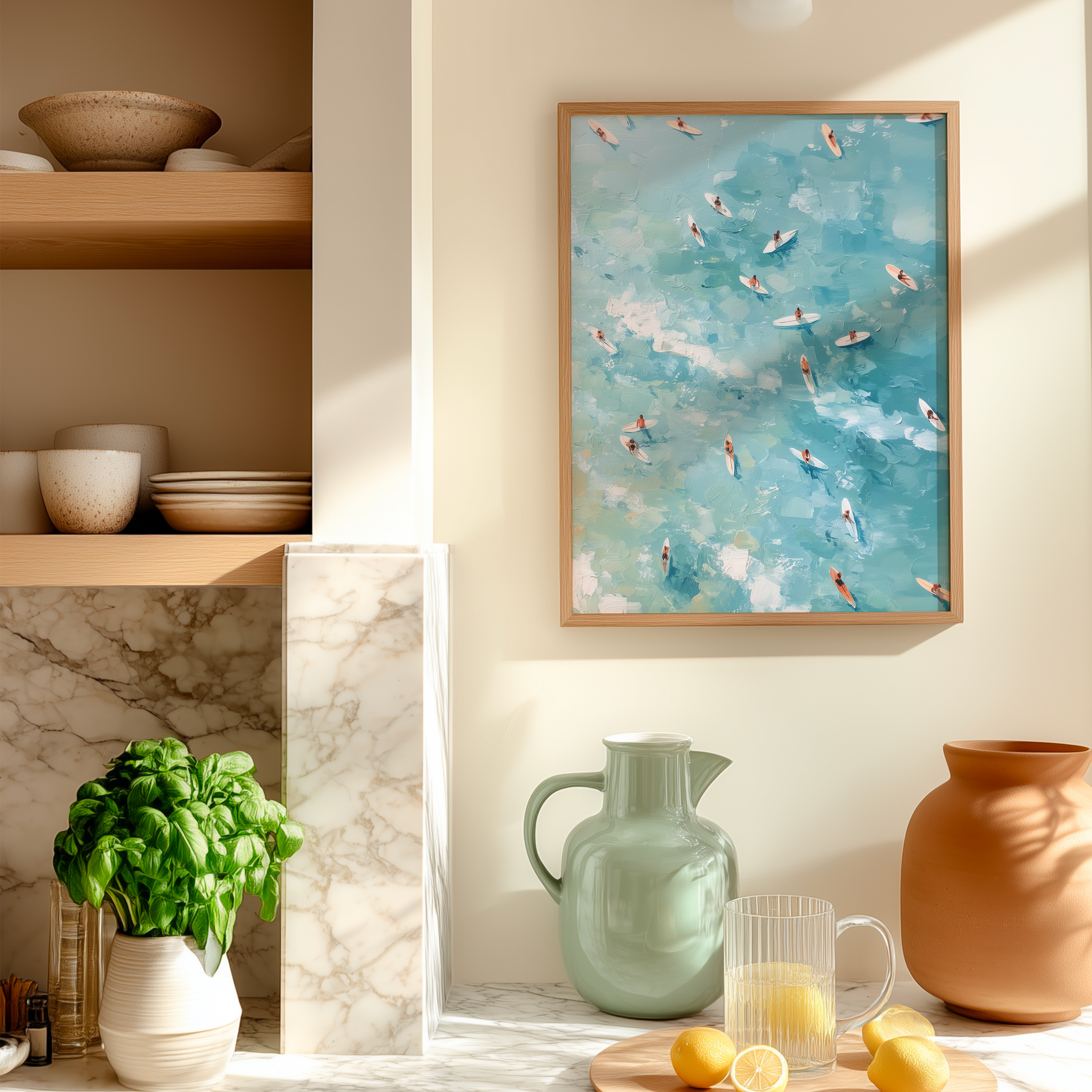 Surfer Ocean Art – Aerial View Surfboard Digital Print