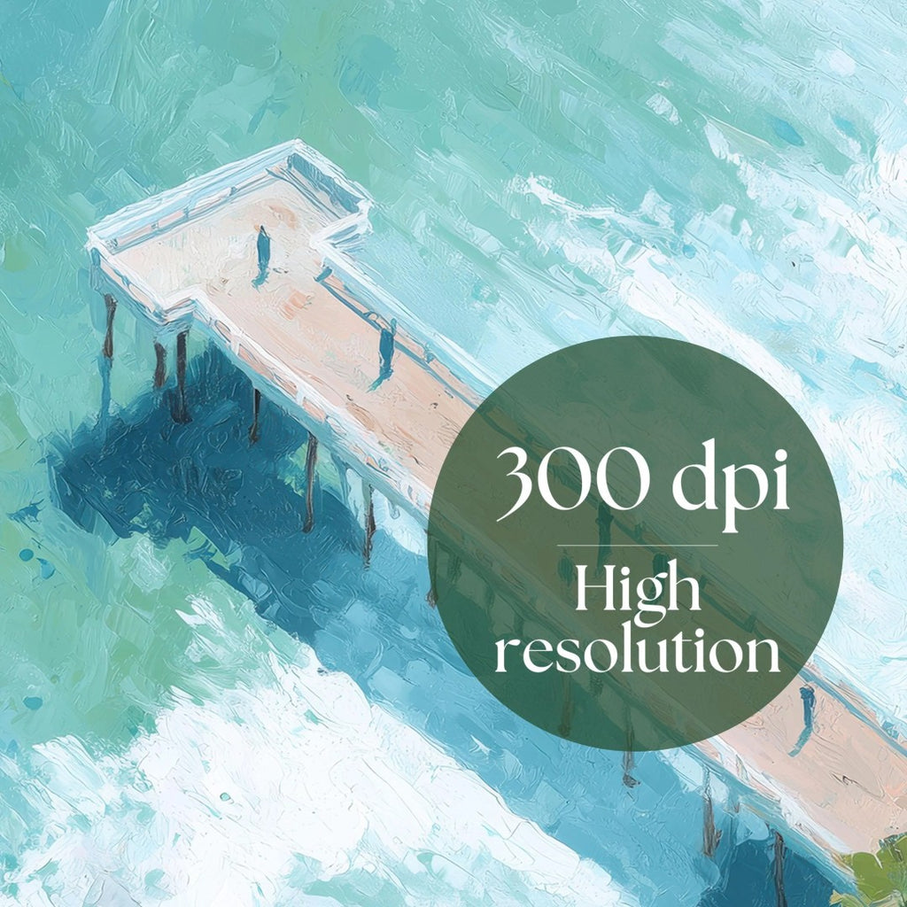 Pier Painting - Digital Aerial Beach Print with Palm Trees for Coastal Wall Art