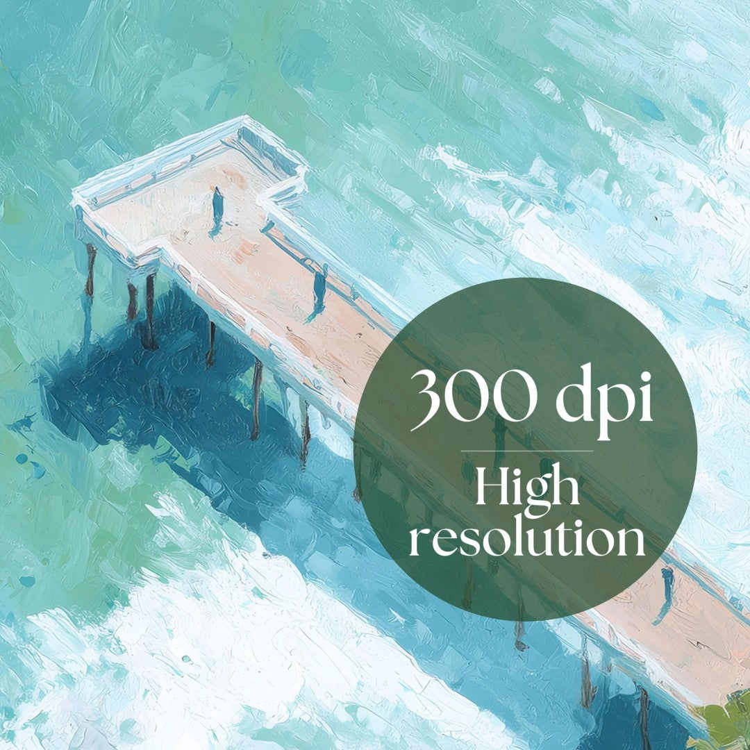Pier Painting - Digital Aerial Beach Print with Palm Trees for Coastal Wall Art