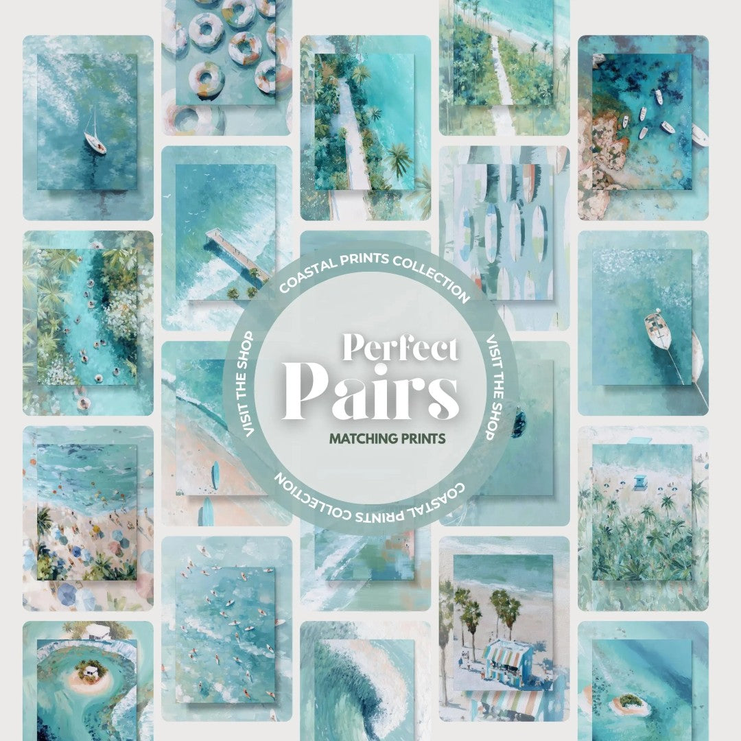 Pier Painting - Digital Aerial Beach Print with Palm Trees for Coastal Wall Art